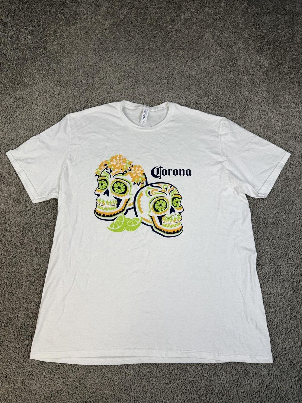 Corona Shirt Mens XL White Cerveza Lime Skull Graphic Crew Neck Cotton